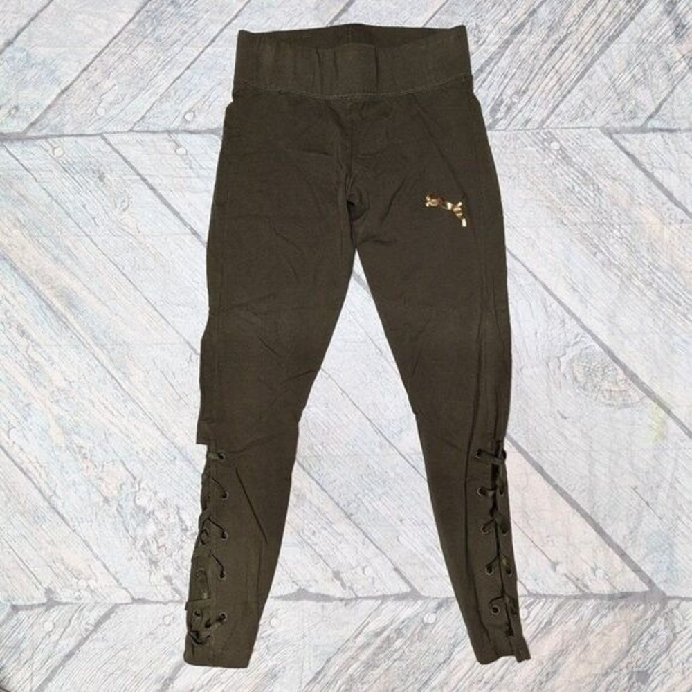 Balletcore‎ Y2k Lace Up Leggings Olive Green Corset Hem Puma Athletic XL